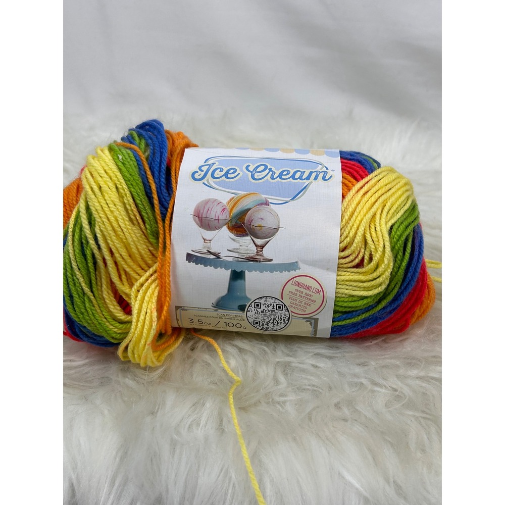 Lion Brand Ice Cream Yarn Hokey Pokey Rainbow Acrylic Light 1 Skein‎ 394yd